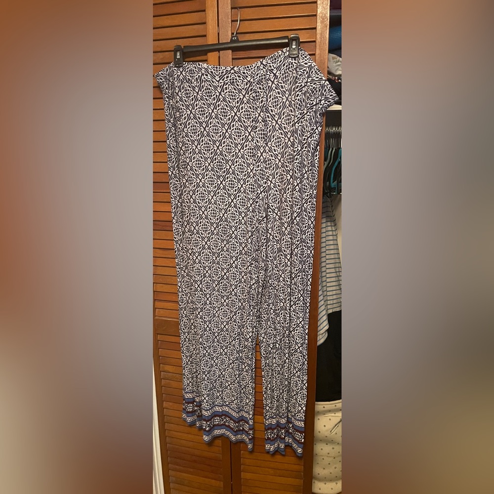 Cato Navy and White Geometric Wide Leg Pants